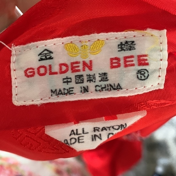 Golden‎ Bee Vintage Embroidered Robe Tie Waist Chinese Kimono Red peacock M - Picture 7 of 15